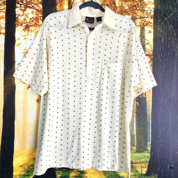 London Fog Mens Polo Shirt Yellow w/ Triangles Size XL Polyester Blend - Picture 1 of 7